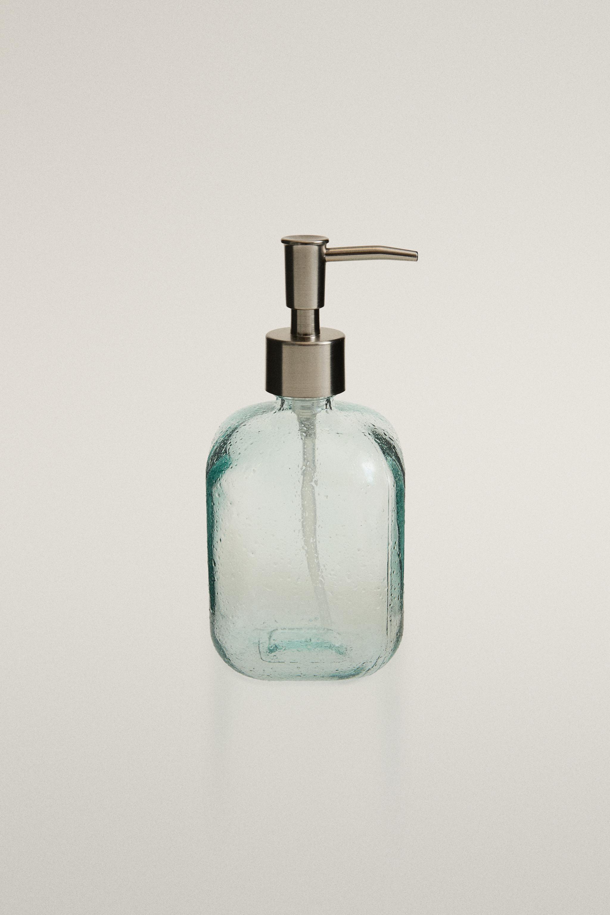 BLUE BUBBLE-EFFECT GLASS SOAP DISPENSER